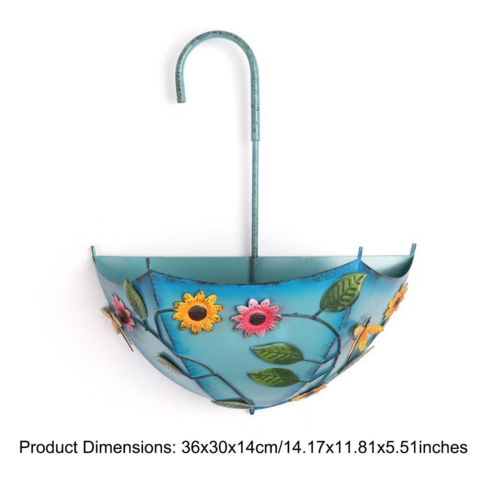 Metal Farmhouse Umbrella Shaped Wall Hanging Planter No-Drill Vintage Umbrella Hanging Planter Rustproof for Yard Patio Balcony синий
