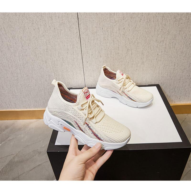 Women's Sports Shoes with Thick Soles, Height Increasing Casual Single Shoes, Breathable Fly Woven Women's Shoes