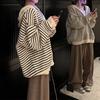 Unisex Retro Hooded Striped Color Block Knit Cardigan for Autumn/Winter Women's Top