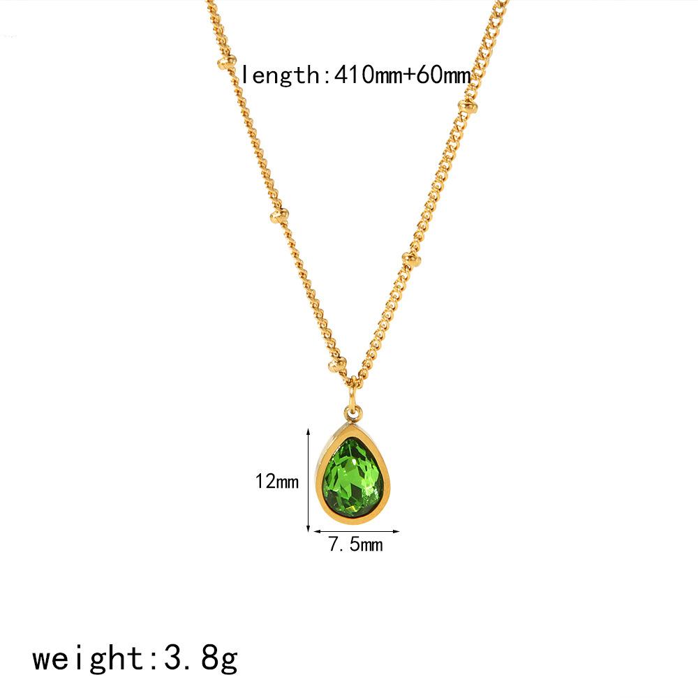 New Style Zircon Non-Fading Necklace Jewelry Womens Luxury Water Drop White Green Zircon Pendant Necklace зелёный