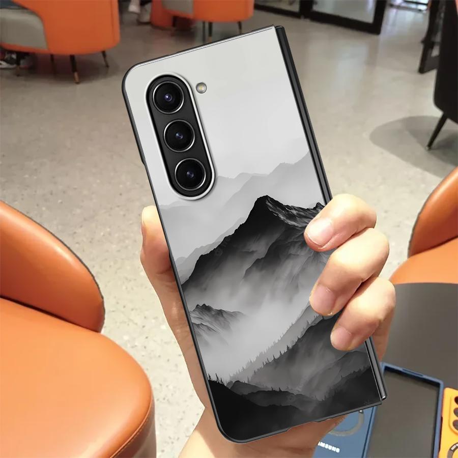 Ink Art Print Japanese Landscape Mountain Back Phone Cover Case for Samsung Galaxy ZFold4 ZFold6 ZFold7 ZFold5 Z Fold 7 6 5 4 3