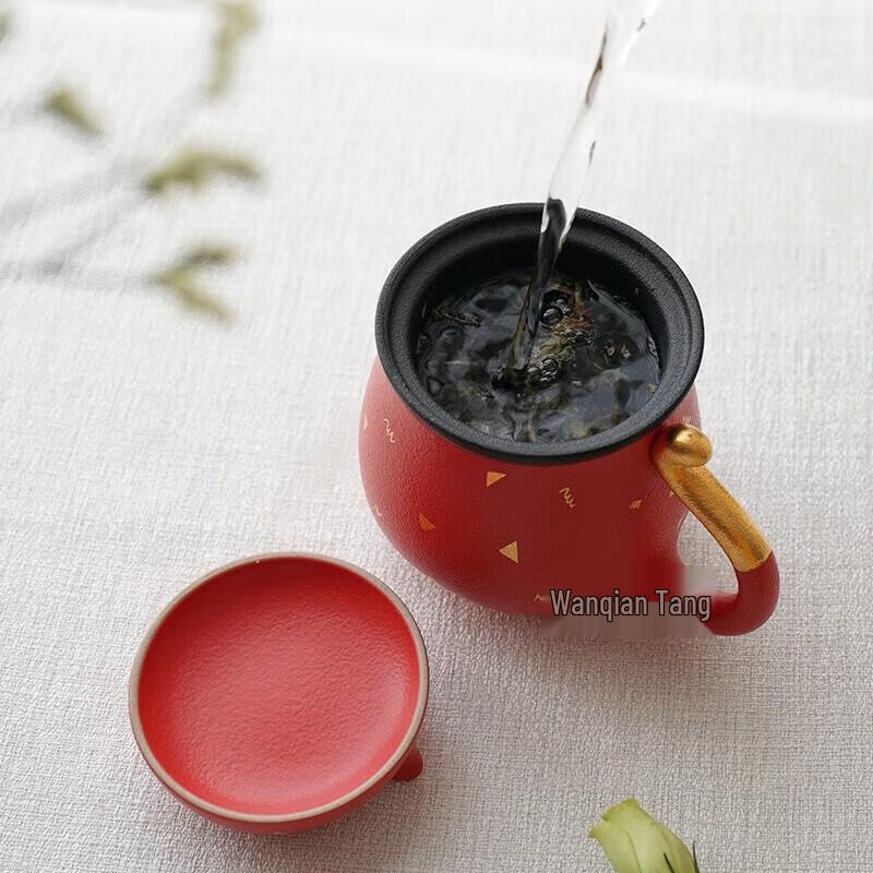 Wanqiantang Lucky Cat Ceramic Mug with Filter
