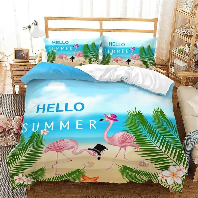 Comforter Summer Beach Hawaiian Vacation Style Seashell Starfish Bedding Set Microfiber Tropical Landscape Queen