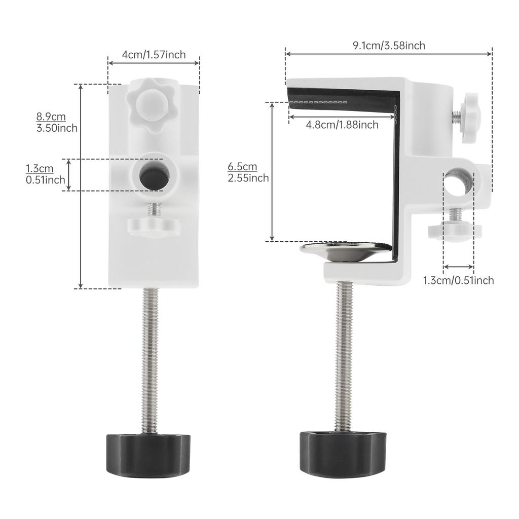 White Metal Universal Clamp Bracket - 1/2 Inch 4 Hole Table Mount for Magnifying Lamp, Microphone, Scissor Boom Arm & Desk Accessories