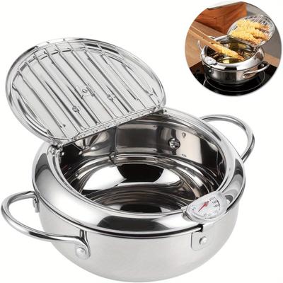 201 Stainless Steel Deep Fryer with Temperature Control and Oil Droplet Filter Rack, Gas Induction Cooker