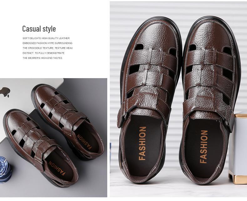 Prince Casual Genuine Leather Sandals for Men - Breathable, Non-Slip, Large Size 48, Ideal for Spring, Autumn, Summer Work.