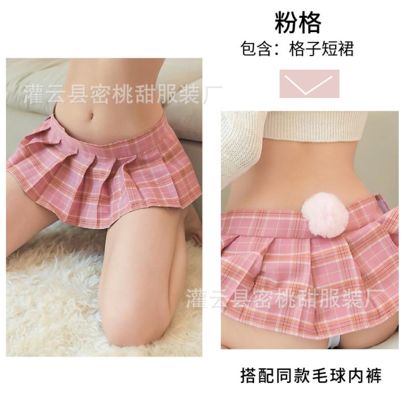 Sexy two-dimensional short pleated plaid short skirt sexy JK college style, mini hip-length uniform