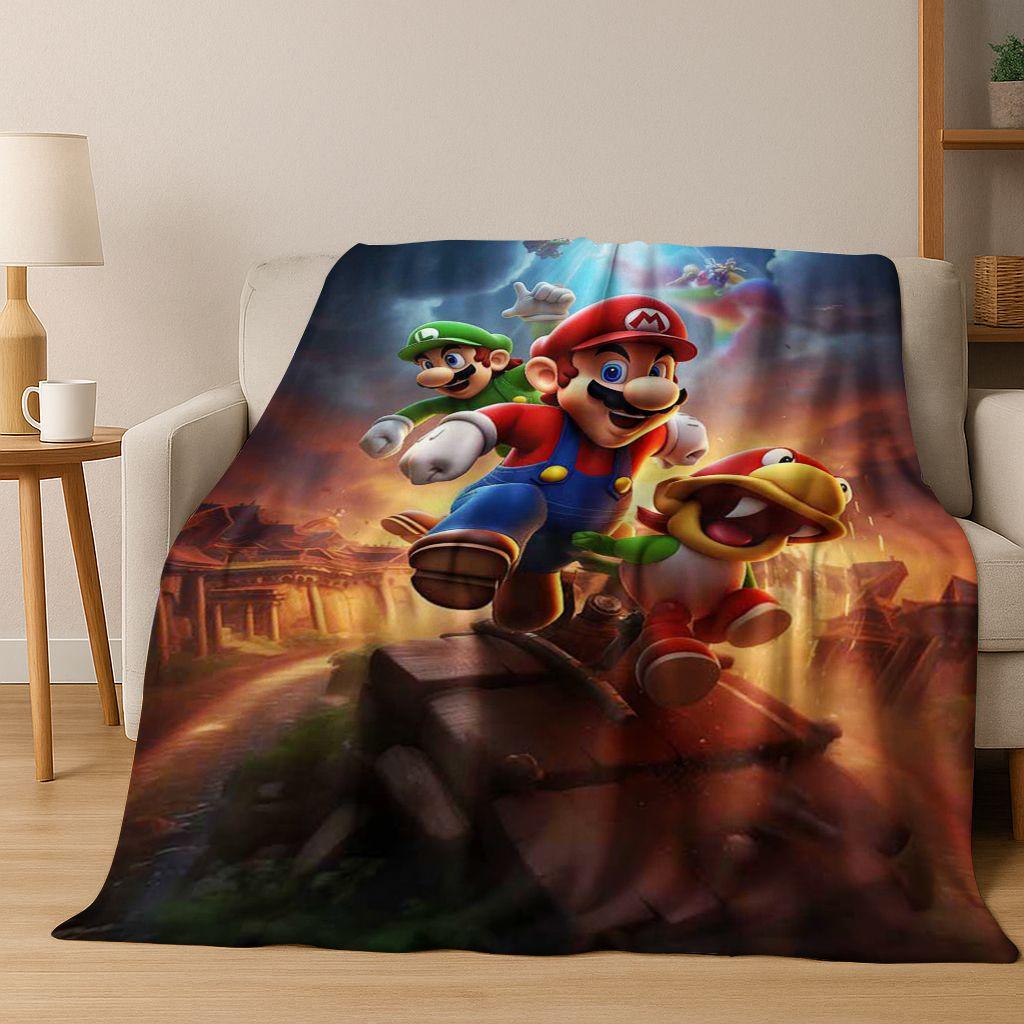 26 Style Mario Cartoon Gift Flannel Blanket,Warm and Cozy Soft Throw Blanket for Home Bedroom Bed Sofa Travel Picnic Cover Kids