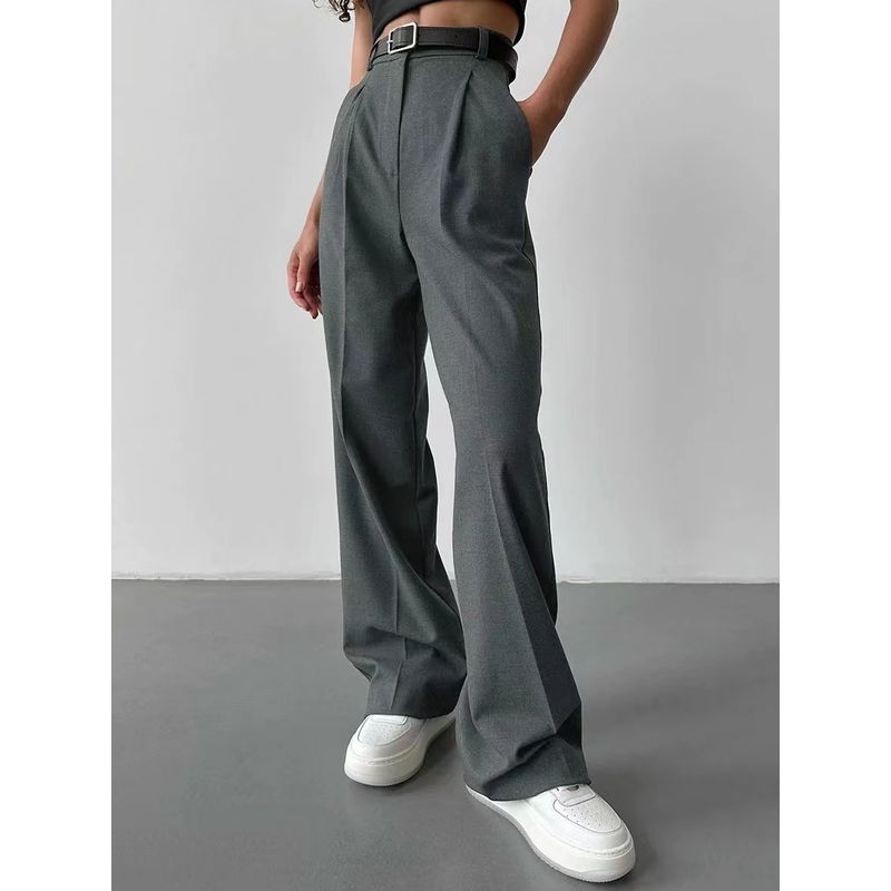 Western Style New Casual Temperament Loose Straight Trousers Suit Pants Solid Color Casual Pants