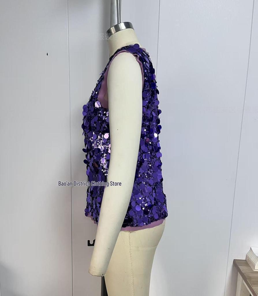 2025 Casual Spicy Girl Sequin Sleeveless Fashion Top for Women