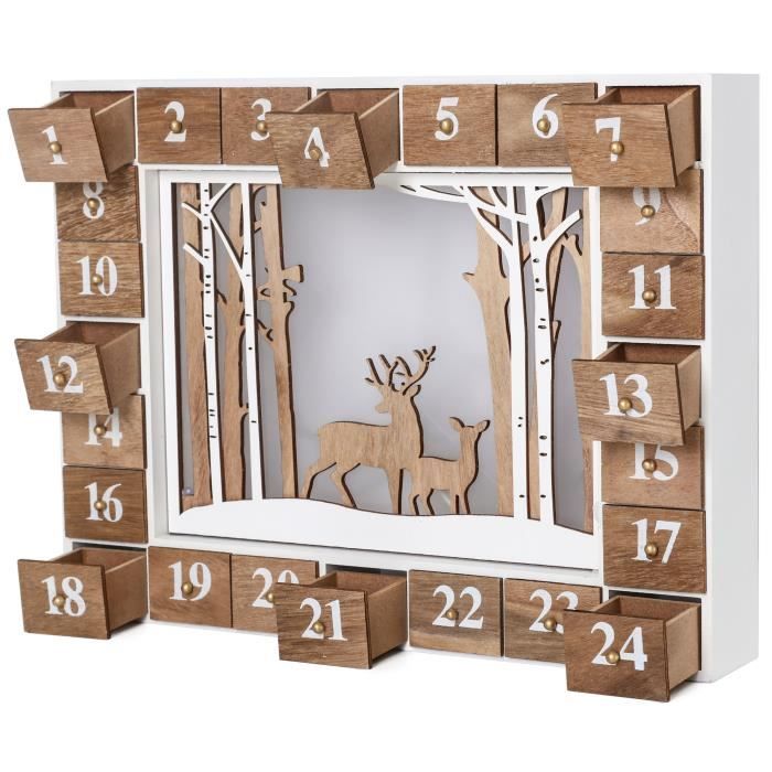 BRUBAKER - Calendrier De l'Avent Lumineux - 24 Tiroirs À Remplir - Forêt/Cadre En Bois