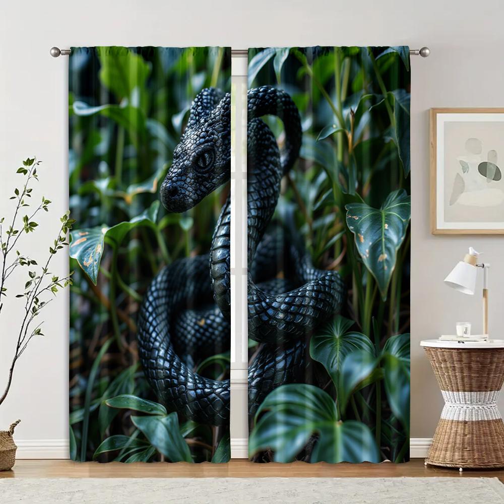 

2 pcs, filtering curtains (excluding rods, non-movable, without batteries) Jungle Snake for use in bedrooms and living rooms 29x65in(75x166cm)