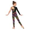 Girls Shiny Rhinestone Printed Gymnastics Jumpsuit Asymmetrical Full Length Bodysuit