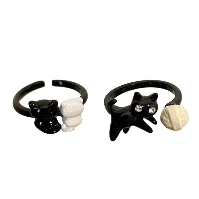 

Funny Black Cat Open Rings for Women Fashion Cartoon Cute Kitten Finger Rings Party Jewelry Gift Aesthetic Accessories 1