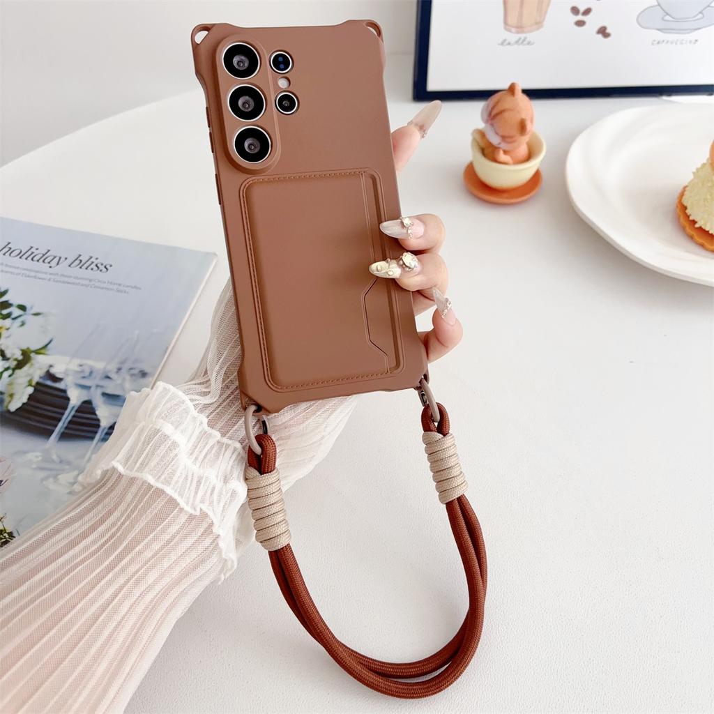 Wrist Strap Wallet Card Holder Phone Case for Samsung Galaxy S26 S25 S24 Ultra S23 FE S22 Plus A17 A56 Silicone Protective Cover