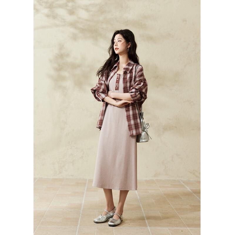 Women s Layered Plaid Cardigan Dress Set S
