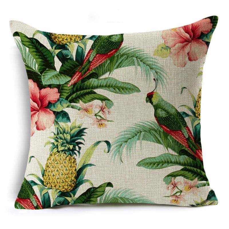 New Flax Tropical Flower Plant Flamingo Hibiscus Flower Pillowcase Cushion Cover