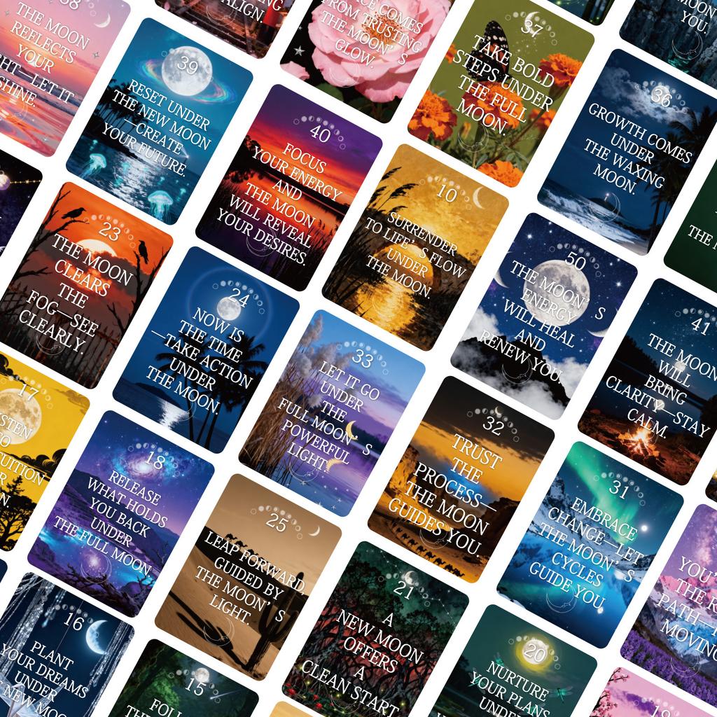 Mystical Moon Oracle Deck - 50 Cards 9*6.7cm for Spiritual Guidance, Manifestation & Moon Phase Rituals
