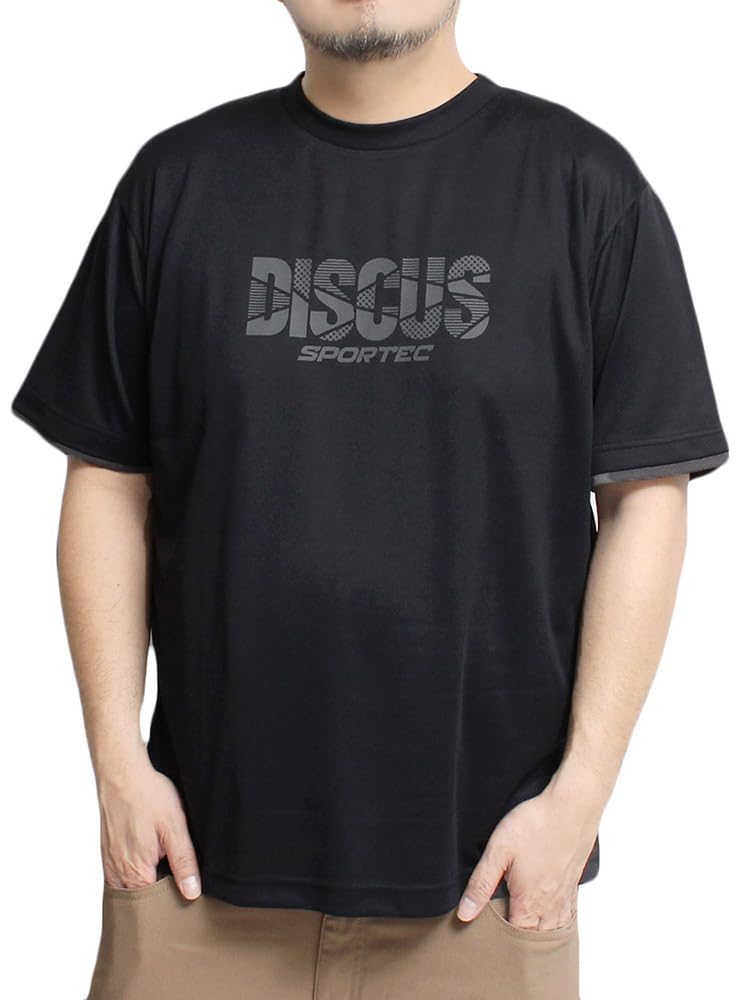 

One Colors DISCUS Men s Short Sleeve T-Shirt, Dry Mesh, Moisture-Wicking, Quick-Drying, Logo Print, Size 2L, Black (49)