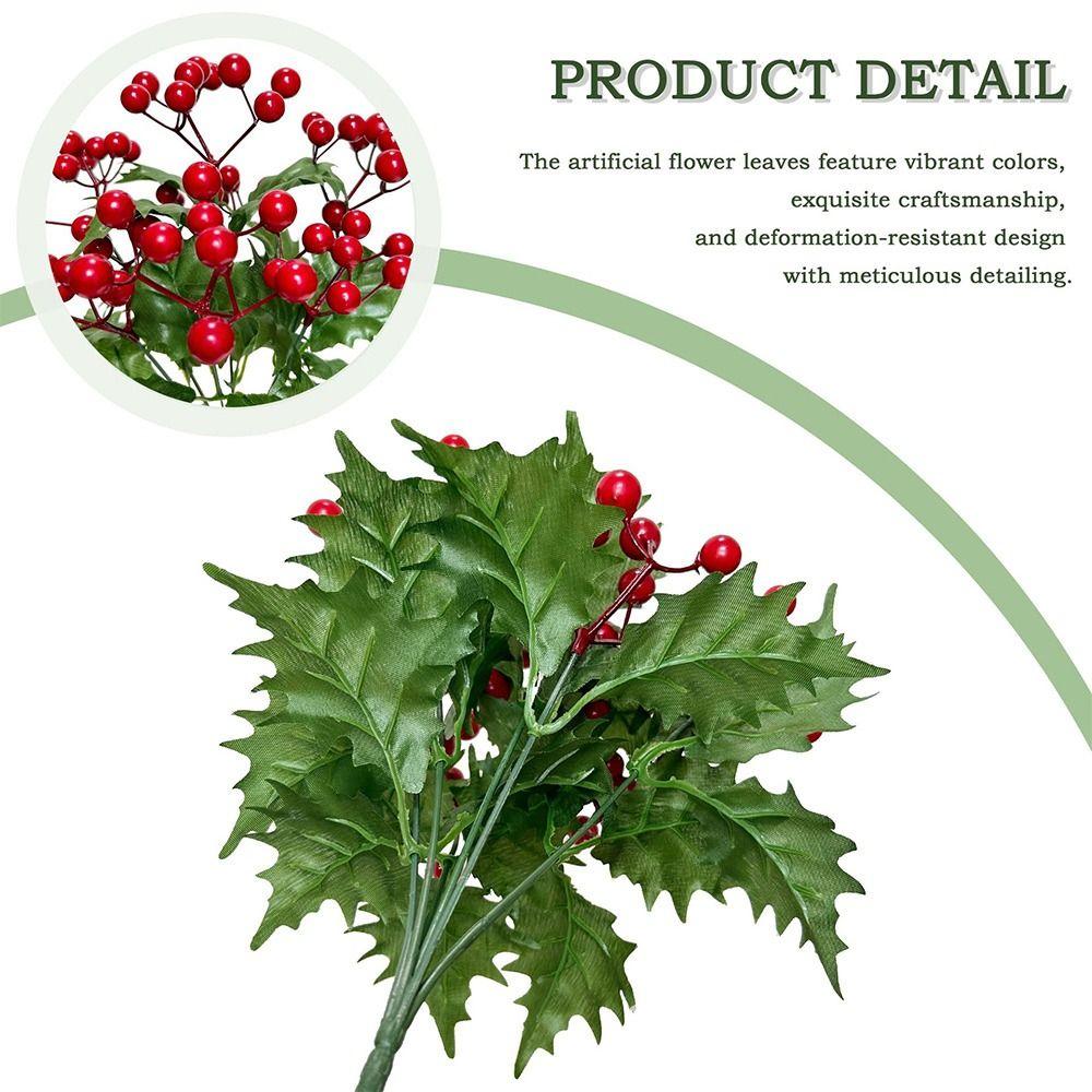 7Branches Artificial Christmas Berry Red Berries Green Holly Leaves Christmas Decorations Desktop Oranment Foam