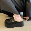 Women Platform Cotton Slippers Winter New Height Increase Plush Thicken Half Slippers Fashion Buckle Strap Comfort Casual Shoes