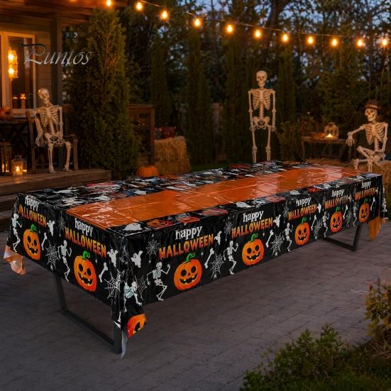 Halloween Party Decoration Happy Disposable Tablecloth, Spooky Pumpkin Ghost Skeleton Waterproof Oil-proof Tablecloth Table Cover for Kitchen