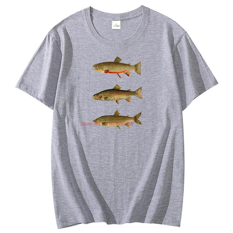 Vintage Lake Trout Rainbow Trout And Brook Trout Graphic T Shirts Cotton Short Sleeve Tshirts Unisex New Shirts And Tshirts