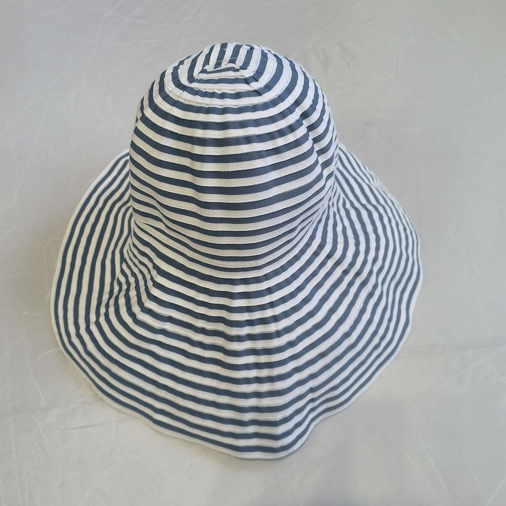 Japan and Korea Folding Simple Black and White Striped Large Brim Sunshade Sunscreen Windproof Women's Summer Versatile Quick-drying Basin Hat Fl