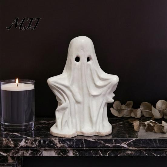 Halloween Ghost Decor Figurine, Spooky Cute Statue, Retro White Decorative Fireplace Accents Ornament for Home Tabletop Party Decorations Unique Gift