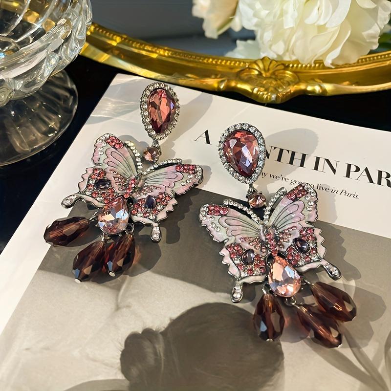 

1 пара элегантных фиолетовых серег-капель с бабочками в стиле бохо, висячие серьги с кисточками и стразами, винтажные украшения для женщин и девочек