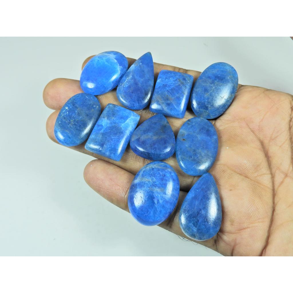 273Cts. Natural Blue Apatite Mix Shape Cabochon Loose Gemstone 10 Pcs Lot C-3039