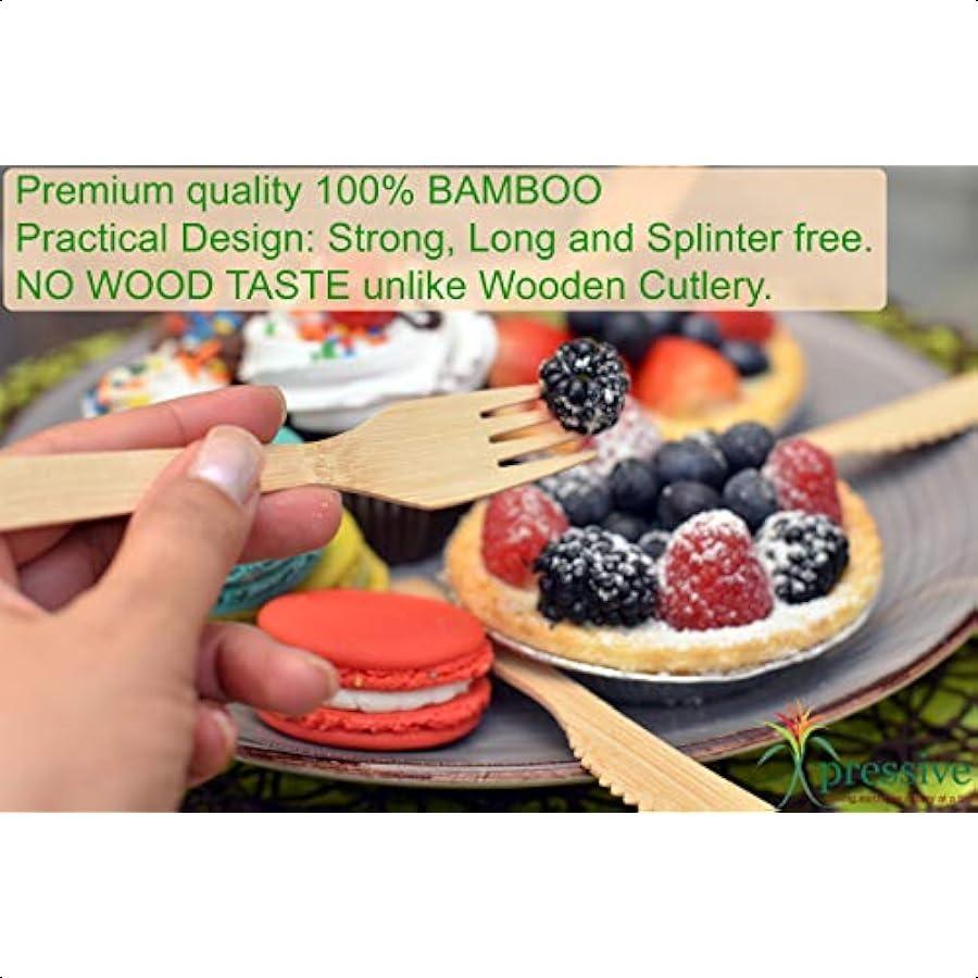 100% Bamboo Heavy Duty Disposable Cutlery [100PK:40 Fork 40 Spoon 20 Knife] Eco Friendly Natural Compostable Biodegradable Uten