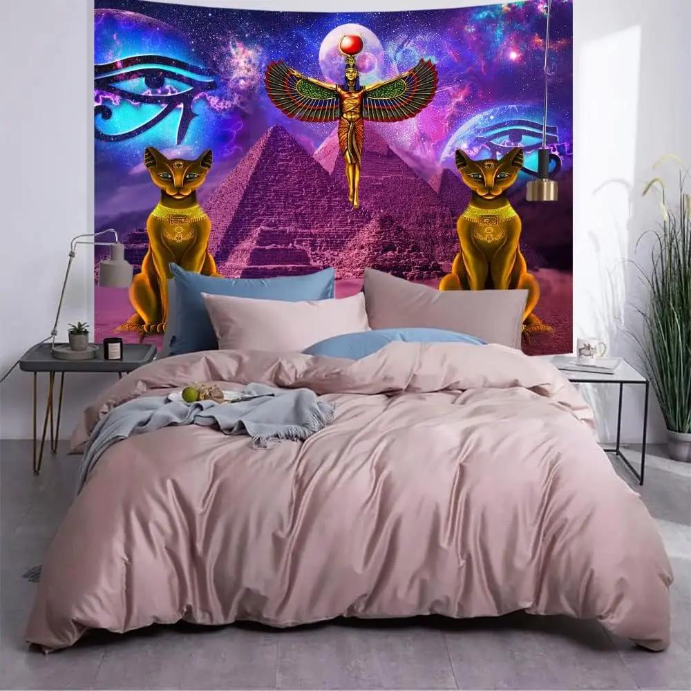 Egyptian Style Tapestries Goddess of Isis Eye of Horus 40x30Inch Anubis Cross Snake Mysterious Text Characters Wall