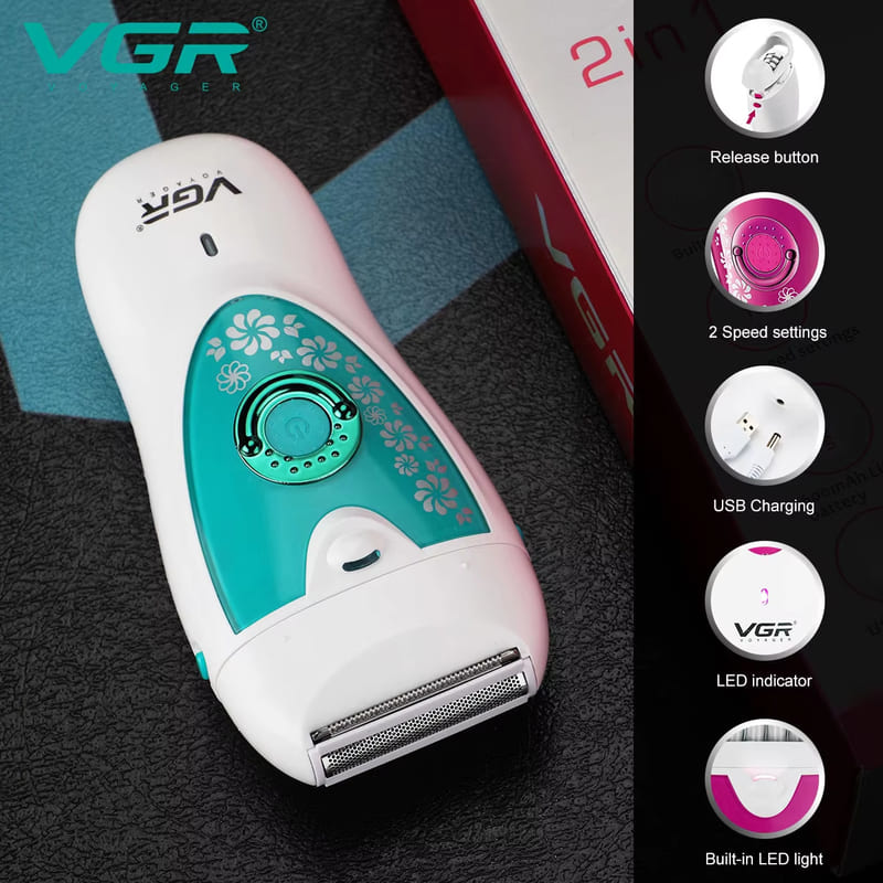 VGR Multifunctional Women's Shaver Electric Epilator Hair Removal Bath Universal Eyebrow Trimmer Handheld Mini Charging and Plugging Dual Use