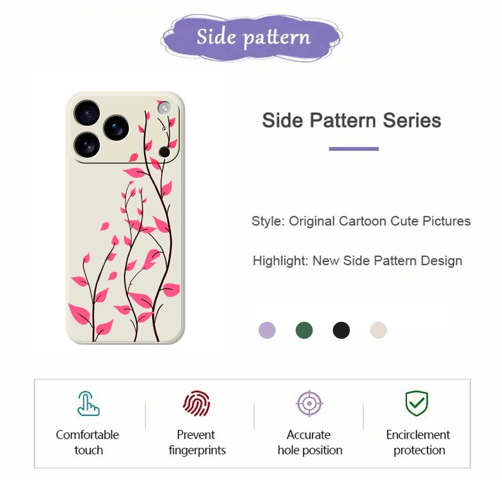 For iPhone 17 Pro Max Case Red Leaves Pattern Printing Straight Edge TPU Phone Back Cover