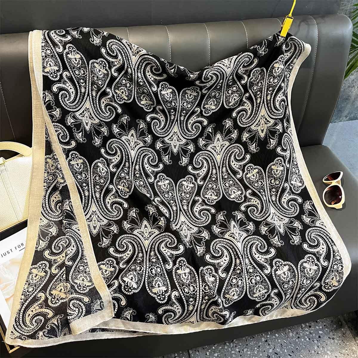 

180x90cm Cashew Flower Cotton Linen Scarf Light and Soft Shawl in Autumn Winter Warm and Sun Protection Beach Towel for Travel чёрный