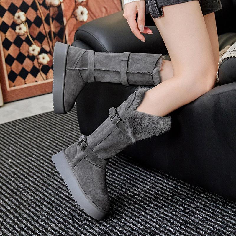 2025 Herbst und Winter neu zwei Tragevarianten verdickt langer Schaft Gürtelschnalle Samt Thermobaumwollschuhe Plateau Schneestiefel Damen