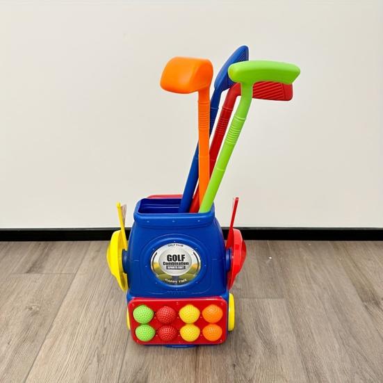 Kids Golf Club Set with Drawbar Cart Plastic Golf Set for Boys Girls