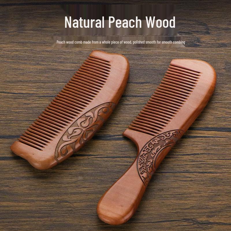 Engraved Peach Wood and Sandalwood Comb with Carved Design