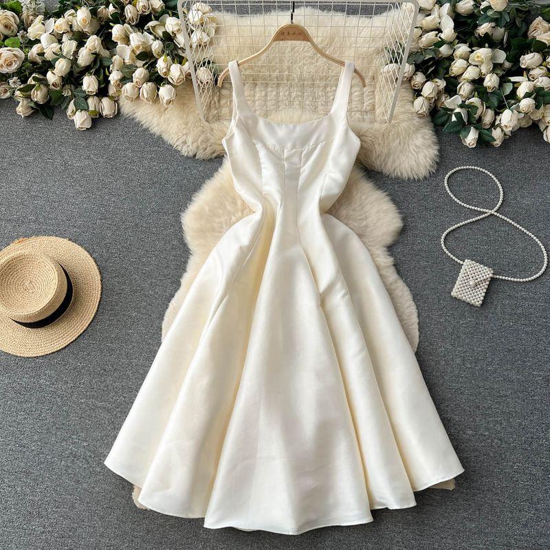 

Темпераментное платье-жилет без рукавов с квадратным вырезом и широкой юбкой, платье светской львицы Apricot L