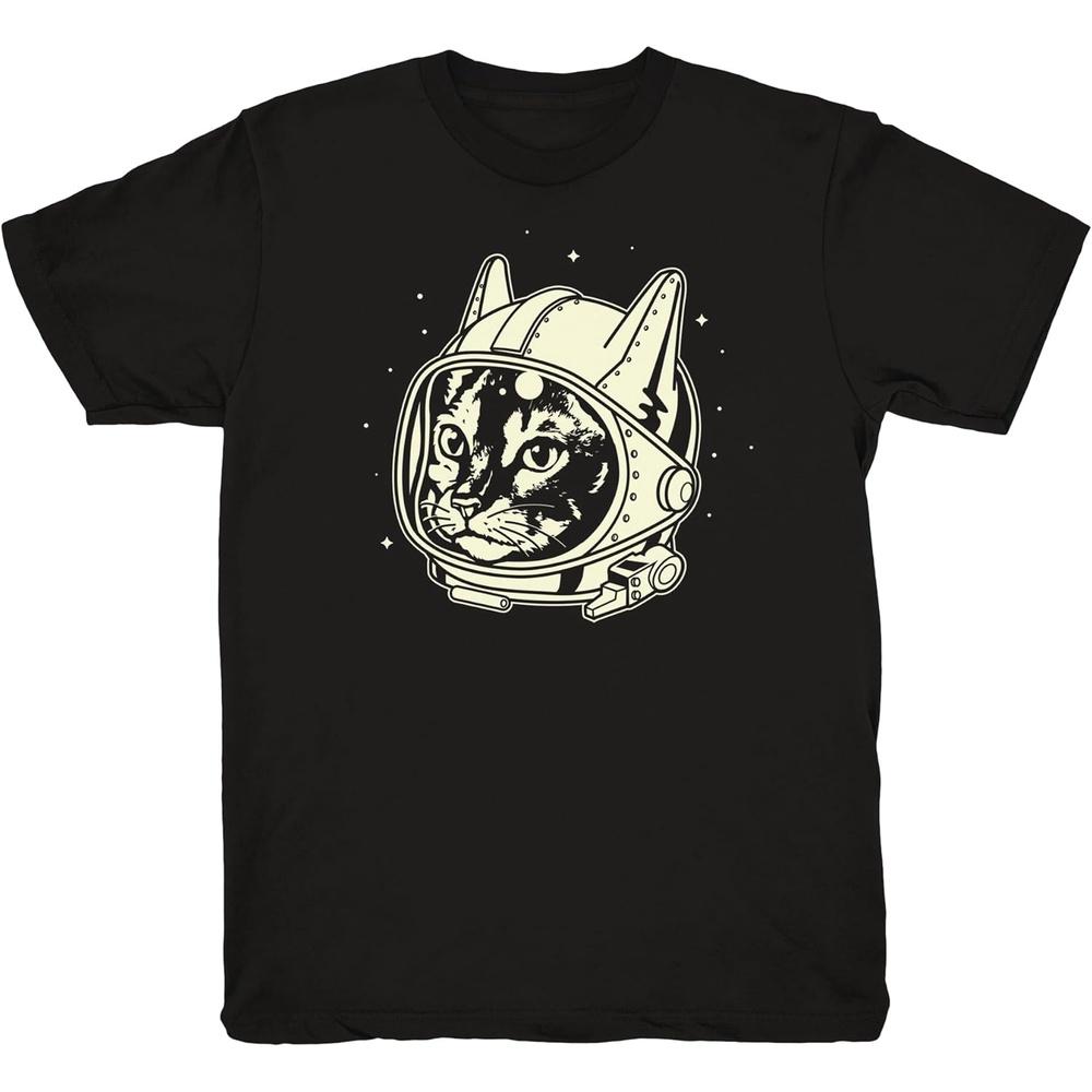 Mens Astro Cat T Shirt Funny Cool Graphic Printed Guys Tee Black XS чёрный