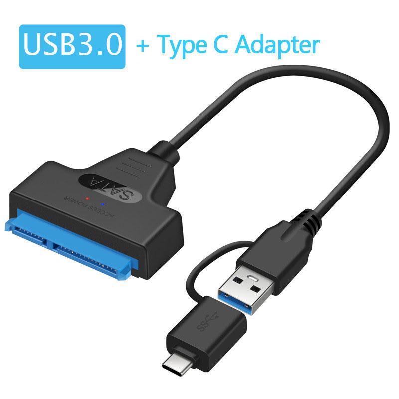 Для кабеля SATA to USB 3.0 / 2.0 для 2,5-дюймового внешнего жесткого диска SSD Жесткий диск SATA 3 22-контактный адаптер USB 3.0 to Sata III Кабель до 6 Гбит/с