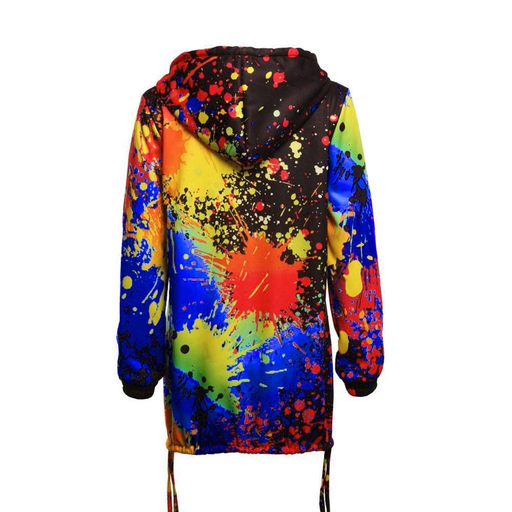 Fashion Womens Tie Dyeing Print Coat Outwear Sweatshirt Hooded Jacket Overcoat