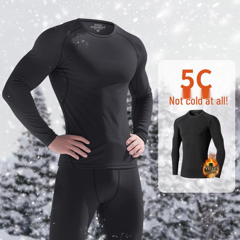 Set de lenjerie termică de iarnă pentru bărbați, cu fleece interior și efect de compresie - cu mânecă lungă, cu uscare rapidă, pentru alergare, antrenament, schi și sporturi de fitness.