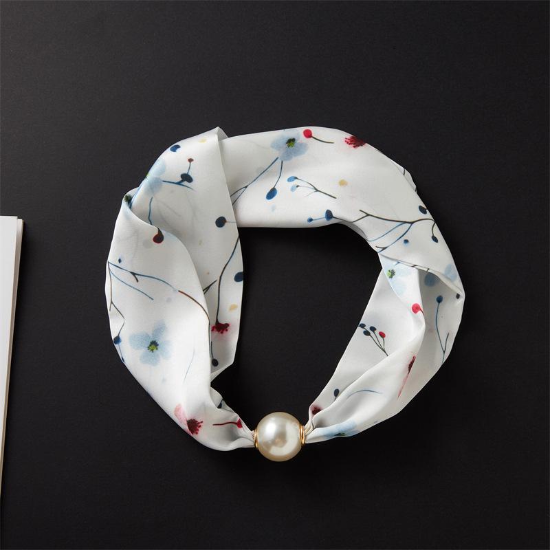 Magnetic Buckle Pearl Necklace with Silk Scarf – Fashionable, Versatile Spring/Summer Accessory for Women