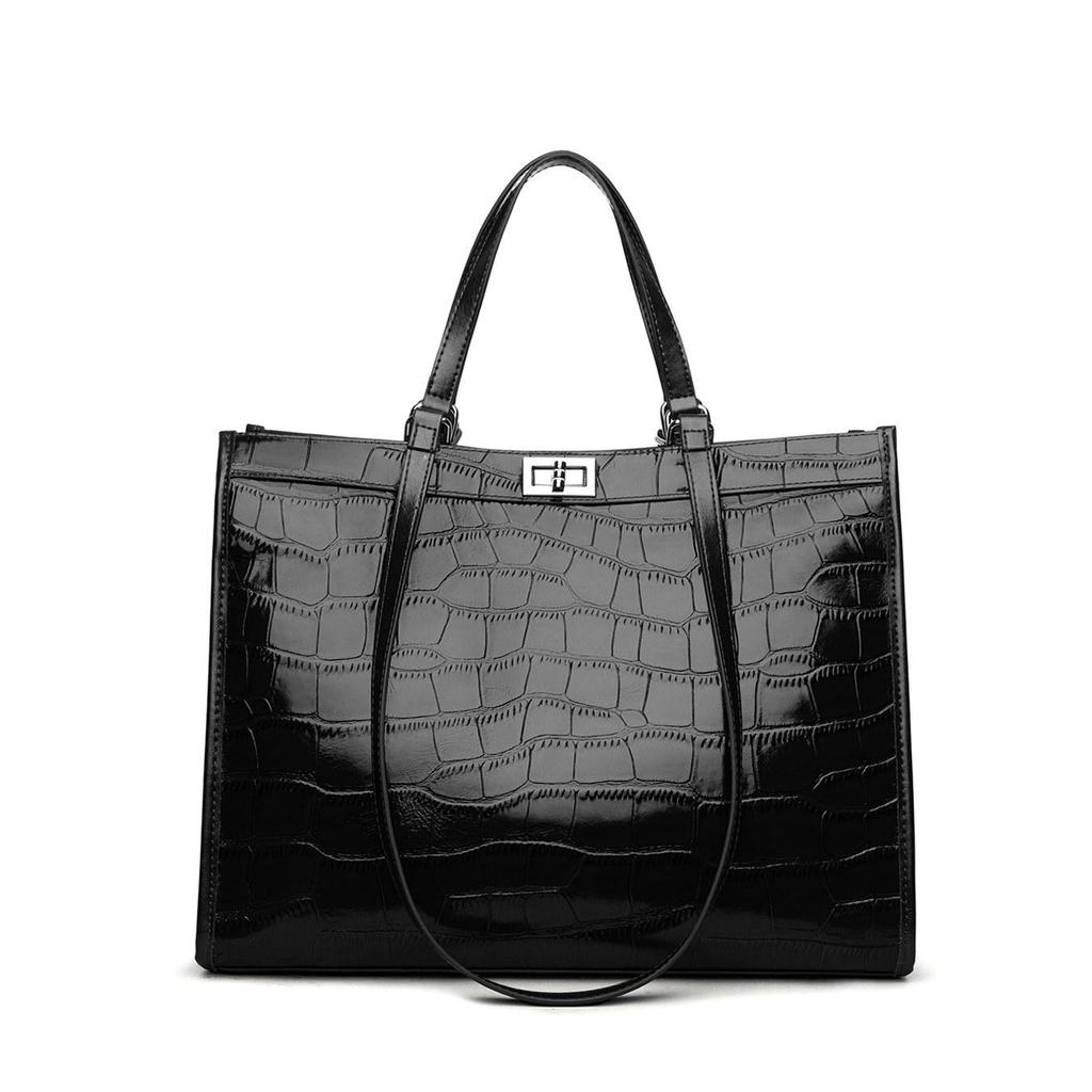 Elegante Borsa a Shopper in Pelle di Mucca Marrone con Texture Coccodrillo – Spaziosa ed Elegante per Viaggio e Lavoro