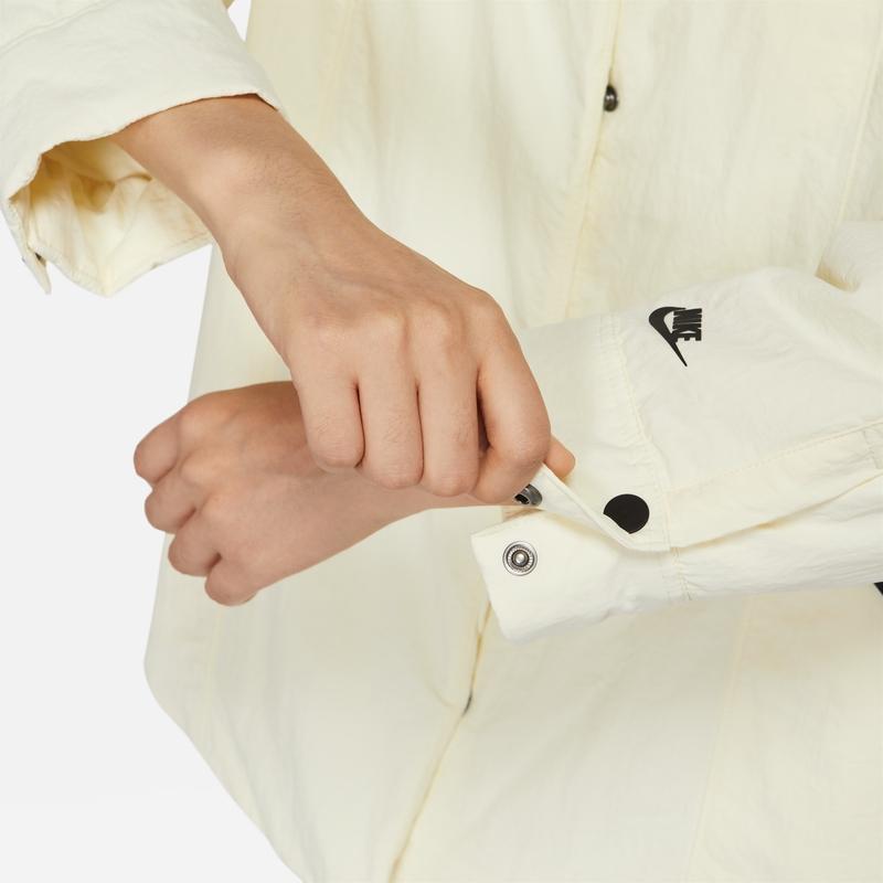 Nike Solid Cotton Shirt Jacket Women Outerwear Beige DD4631-715