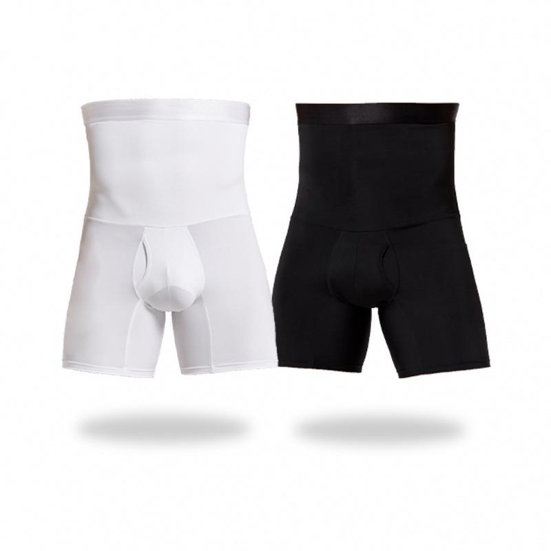 Manufacturer Men's High-Waisted Breathable Body Shaper Pants: Tummy Control & Hip Lift, Double-Layered for Leg Shaping.