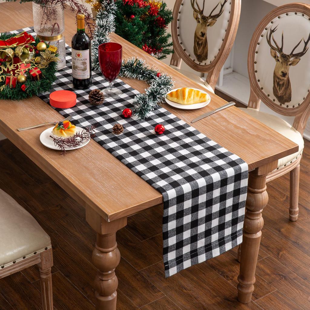 Christmas Table Runner Red and Black Checkered Tablecloth Merry Christmas Decorations For Home Navidad Noel Gifts Tablecloth