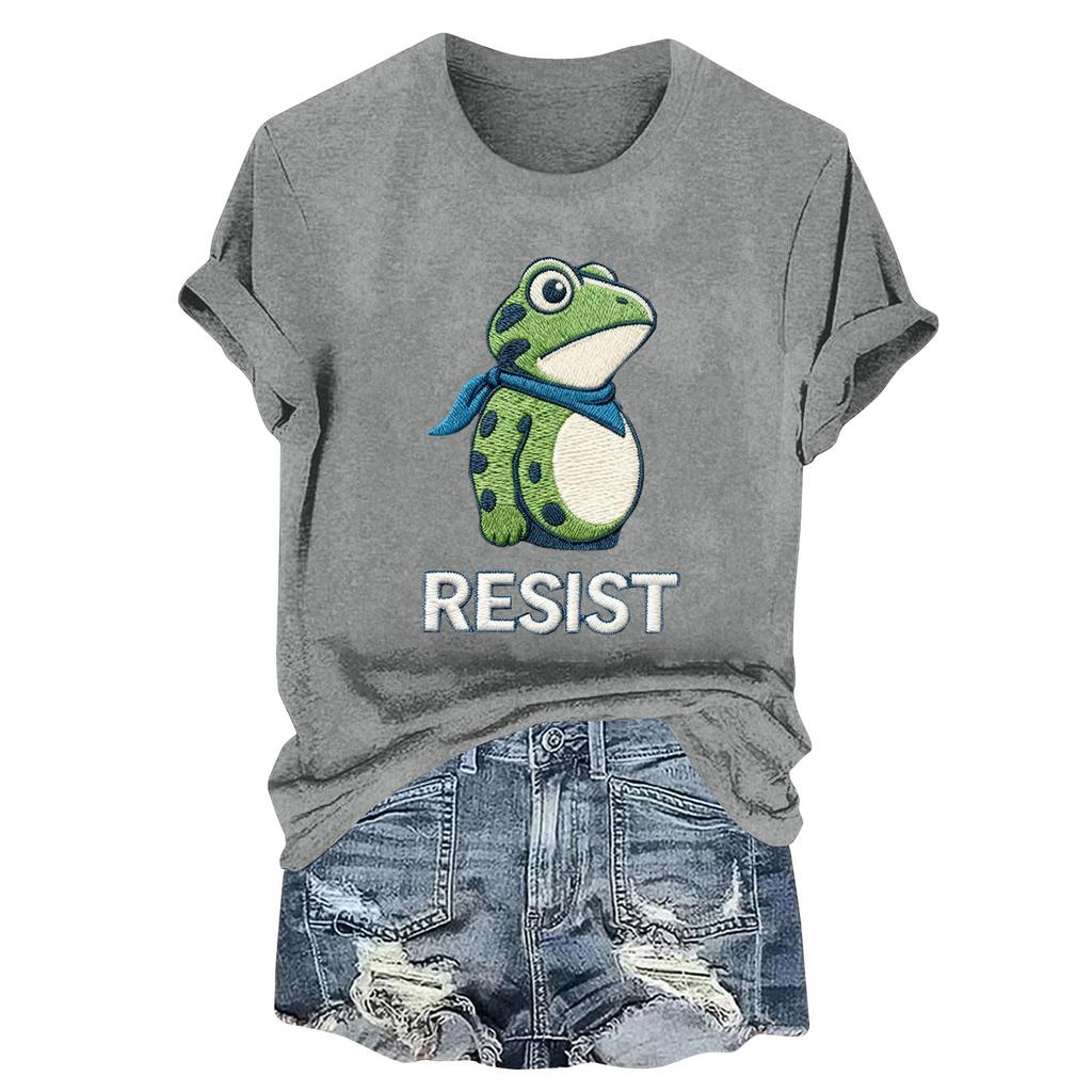 Women's Fashion Casual Printed Round Neck Short Sleeved Pullover T-Shirt Top